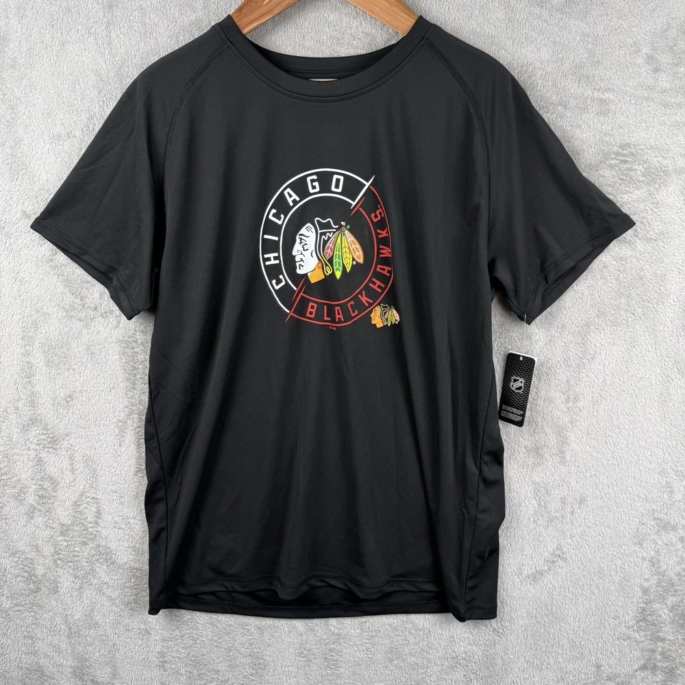 Chicago Blackhawks NHL T-Shirt‎ Mens XL Black S/S Performance Tee Hockey NWT